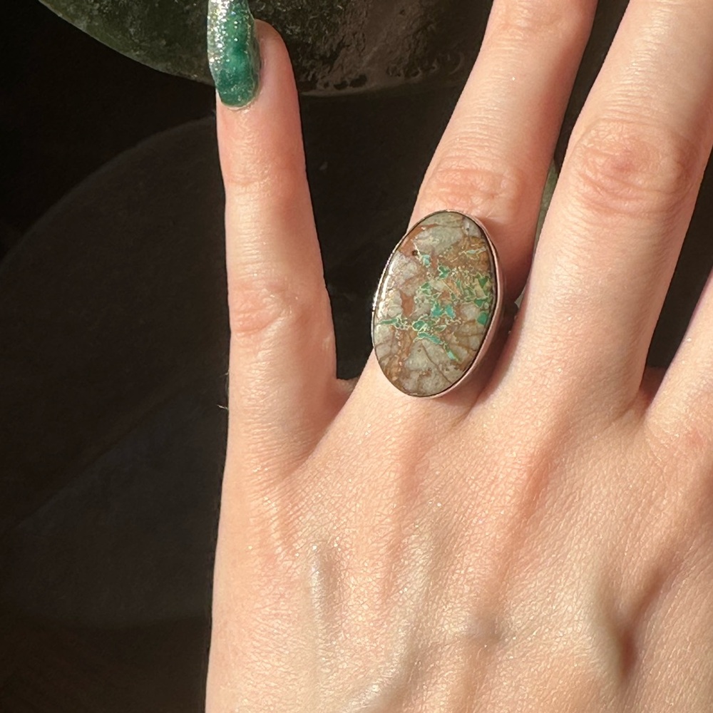 Navajo Boulder Turquoise Sterling Silver Ring by Scott Skeets - Picture 2 of 6